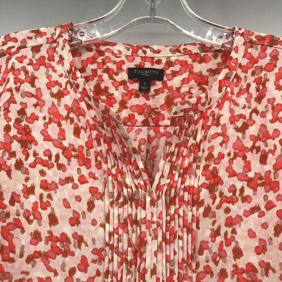 Talbots Top Womens P Peach Orange Pintuck Notch V Neck Long Sleeve Blouse - Picture 4 of 10